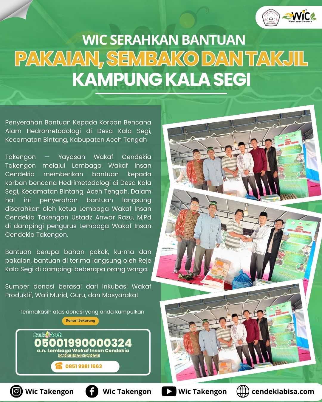 Yayasan Wakaf Cendekia Takengon Salurkan Bantuan untuk Korban Bencana Hidrometeorologi di Desa Kala Segi